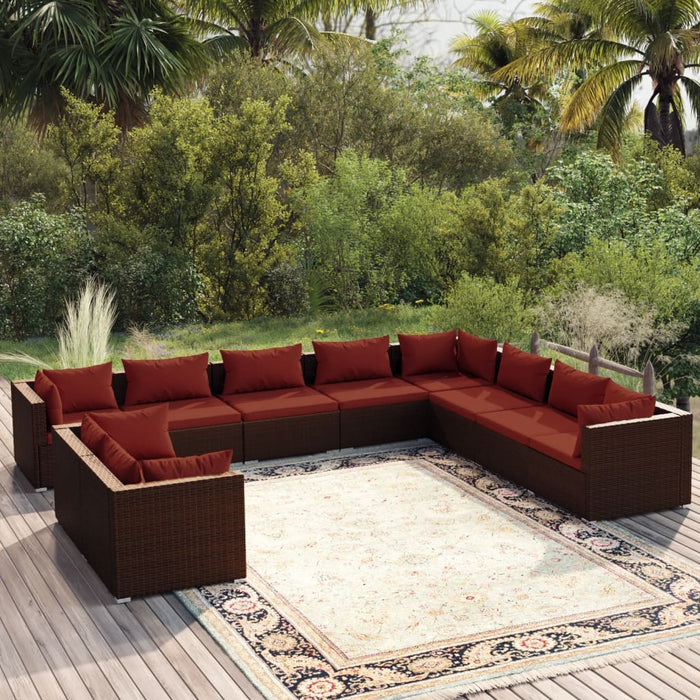 Set mobilier de grădină cu perne, 10 piese, maro, poliratan WALTI
