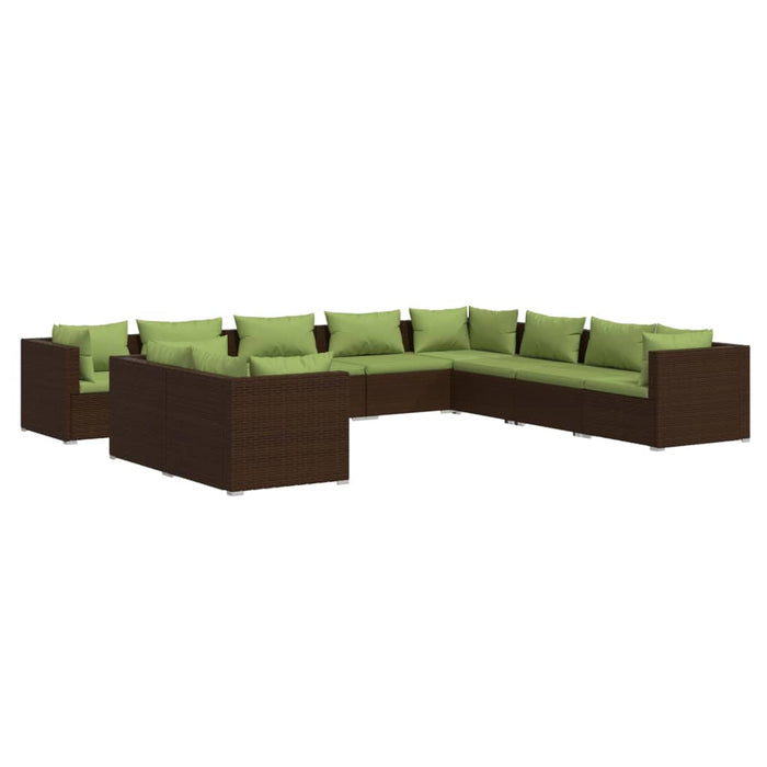 Set mobilier de grădină cu perne, 10 piese, maro, poliratan WALTI