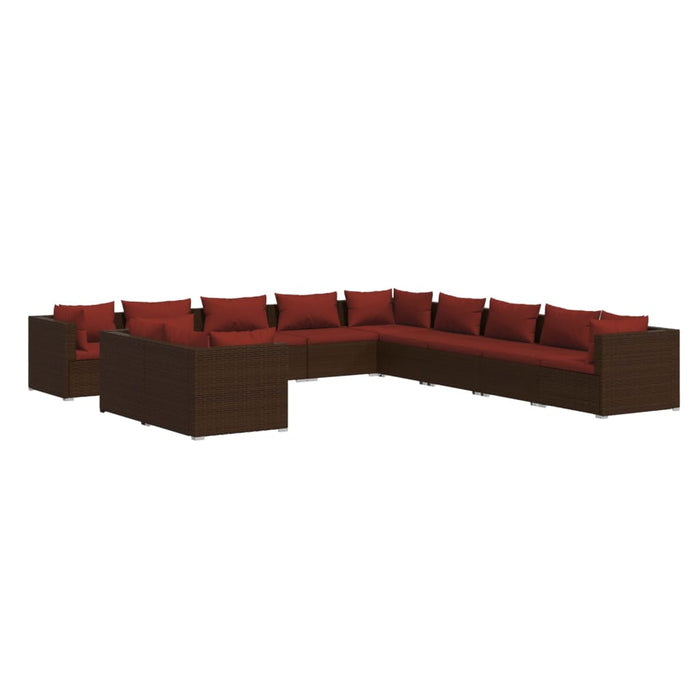 Set mobilier de grădină cu perne, 11 piese, maro, poliratan WALTI