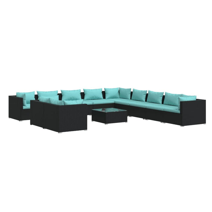 Set mobilier de grădină cu perne, 12 piese, negru, poliratan WALTI