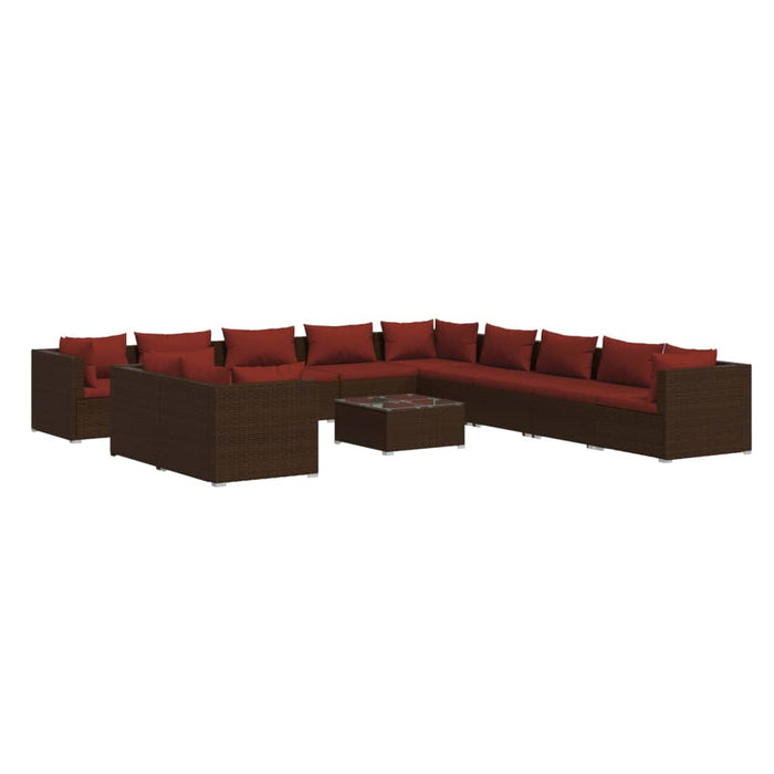 Set mobilier de grădină cu perne, 12 piese, maro, poliratan WALTI
