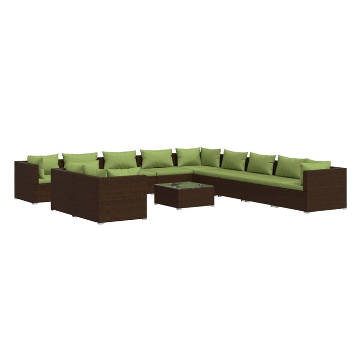 Set mobilier de grădină cu perne, 12 piese, maro, poliratan WALTI