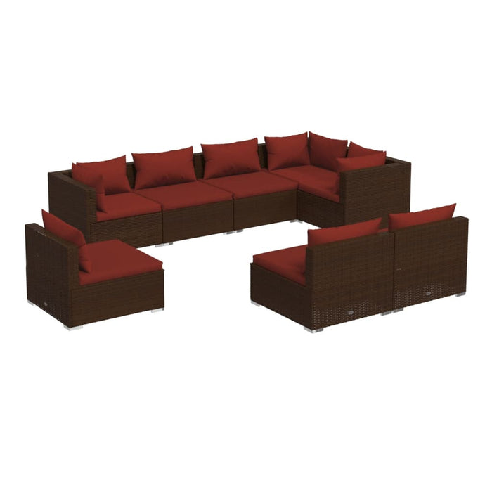 Set mobilier de grădină cu perne, 8 piese, maro, poliratan WALTI