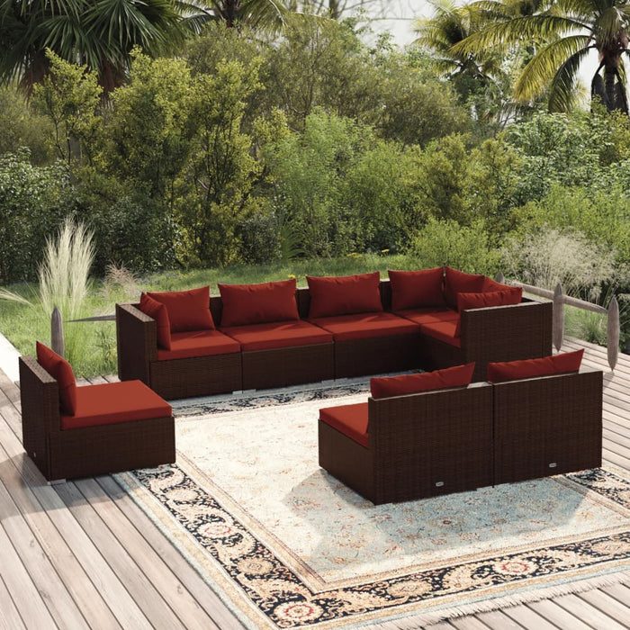 Set mobilier de grădină cu perne, 8 piese, maro, poliratan WALTI