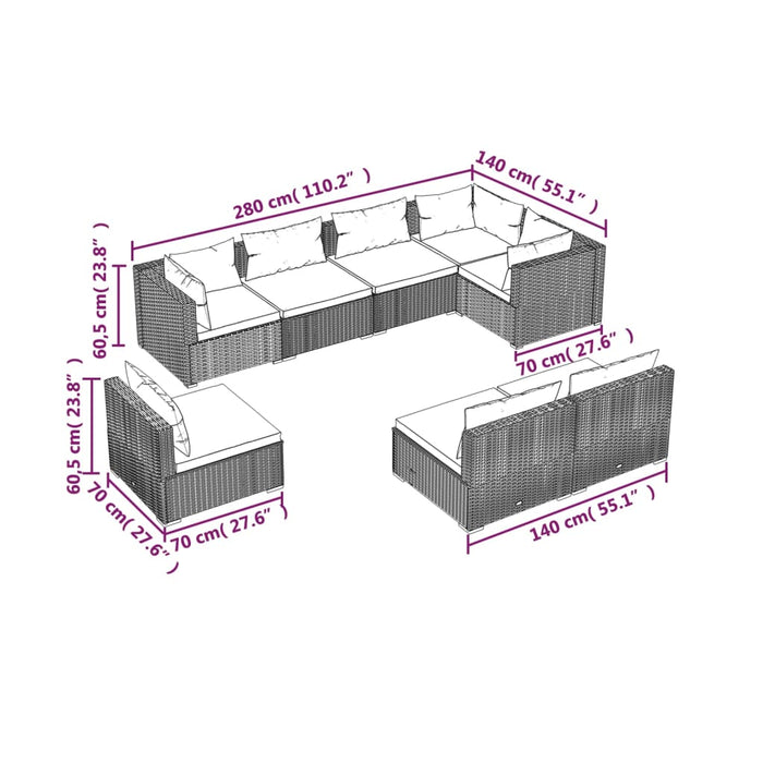 Set mobilier de grădină cu perne, 8 piese, maro, poliratan WALTI