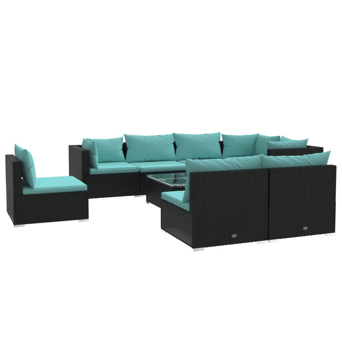 Set mobilier de grădină cu perne, 9 piese, negru, poliratan WALTI