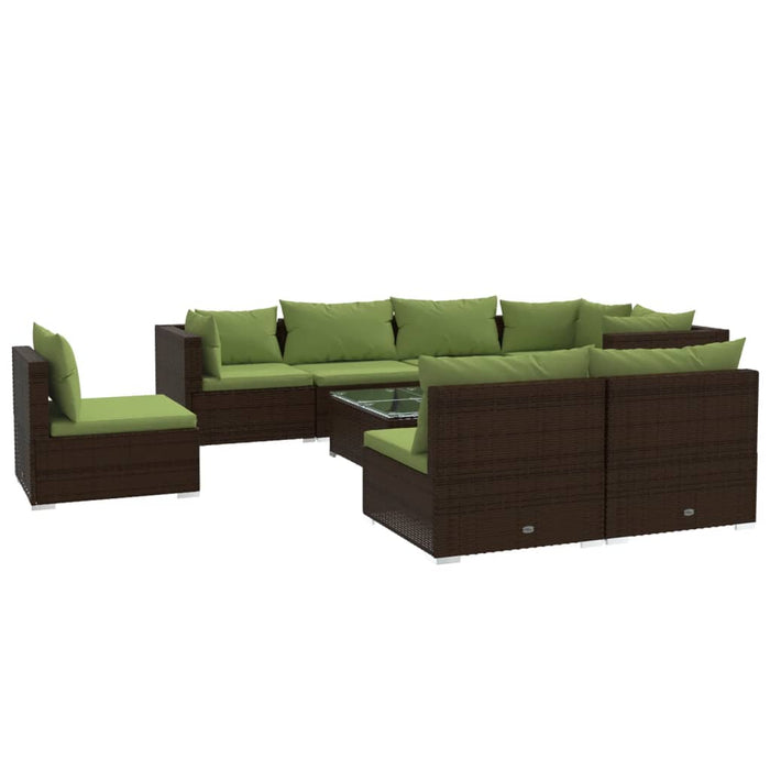 Set mobilier de grădină cu perne, 9 piese, maro, poliratan WALTI