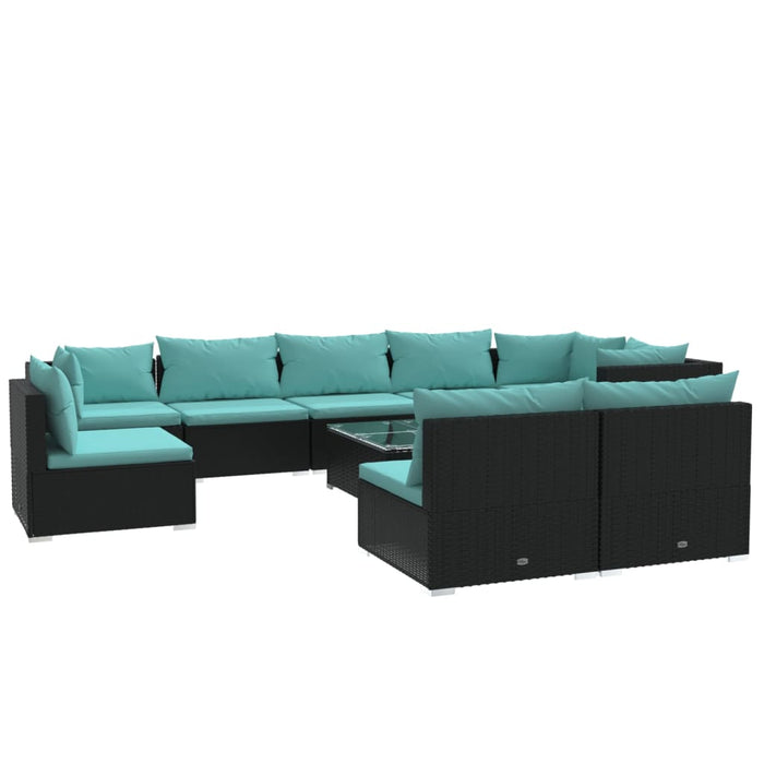Set mobilier de grădină cu perne, 10 piese, negru, poliratan WALTI