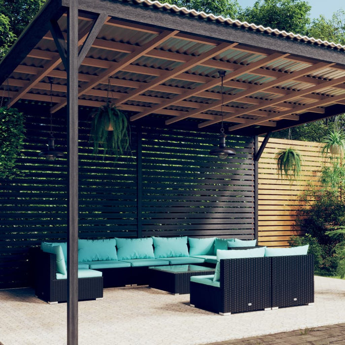 Set mobilier de grădină cu perne, 10 piese, negru, poliratan WALTI