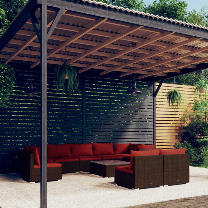 Set mobilier de grădină cu perne, 10 piese, maro, poliratan WALTI