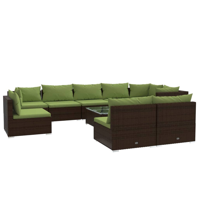 Set mobilier de grădină cu perne, 10 piese, maro, poliratan WALTI