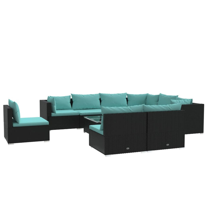 Set mobilier de grădină cu perne, 10 piese, negru, poliratan WALTI
