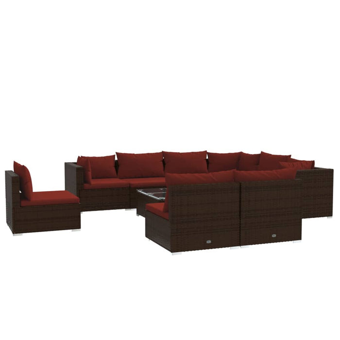 Set mobilier de grădină cu perne, 10 piese, maro, poliratan - WALTI WALTI