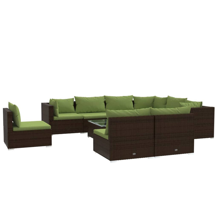 Set mobilier de grădină cu perne, 10 piese, maro, poliratan WALTI