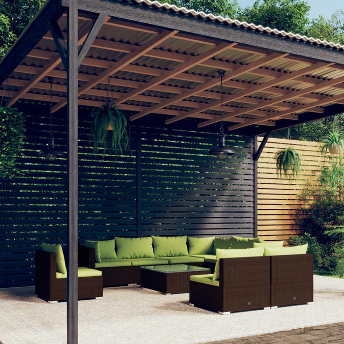 Set mobilier de grădină cu perne, 10 piese, maro, poliratan WALTI