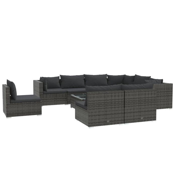 Set mobilier de grădină cu perne, 10 piese, gri, poliratan - WALTI WALTI