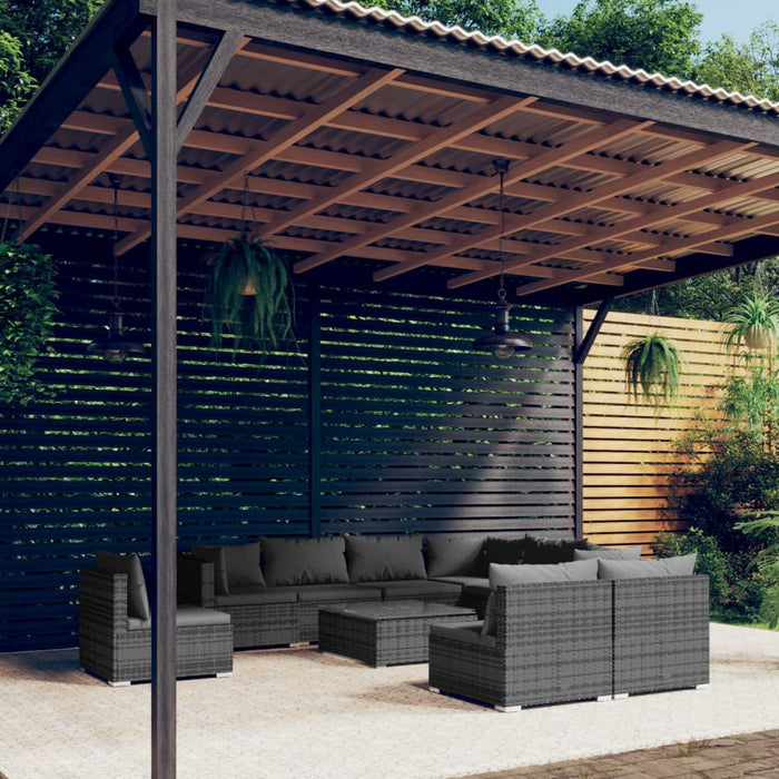 Set mobilier de grădină cu perne, 10 piese, gri, poliratan - WALTI WALTI
