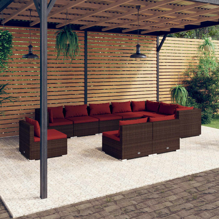 Set mobilier de grădină cu perne, 10 piese, maro, poliratan WALTI