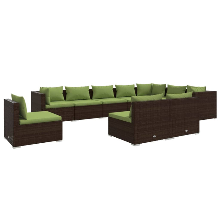 Set mobilier de grădină cu perne, 10 piese, maro, poliratan WALTI