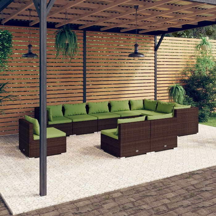 Set mobilier de grădină cu perne, 10 piese, maro, poliratan WALTI