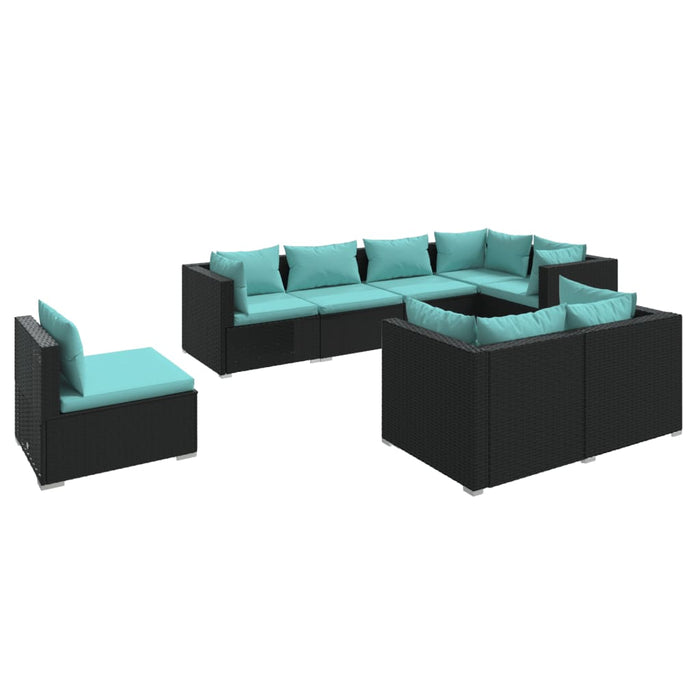 Set mobilier de grădină cu perne, 8 piese, negru, poliratan - WALTI WALTI