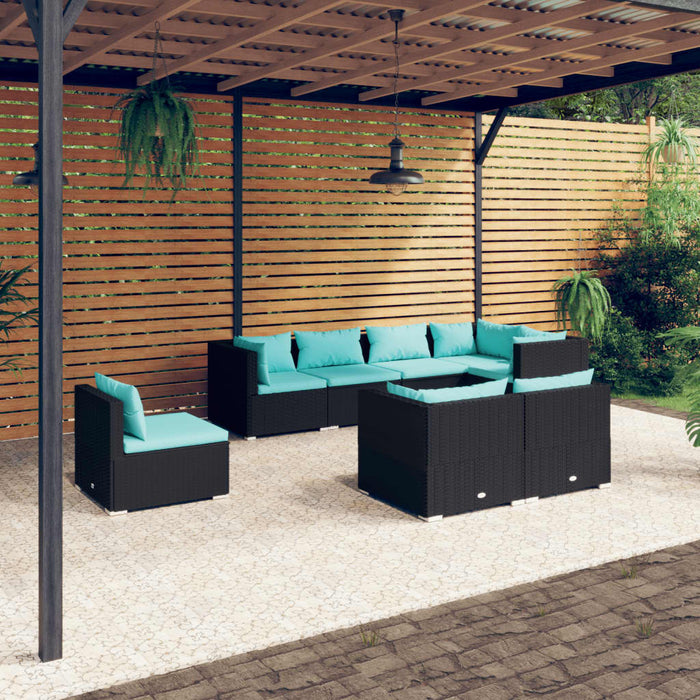 Set mobilier de grădină cu perne, 8 piese, negru, poliratan - WALTI WALTI