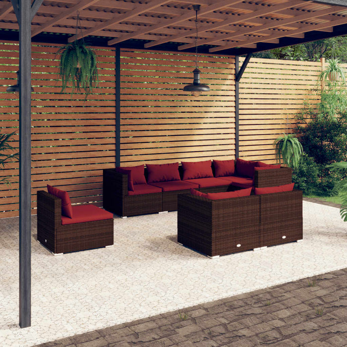 Set mobilier de grădină cu perne, 8 piese, maro, poliratan WALTI
