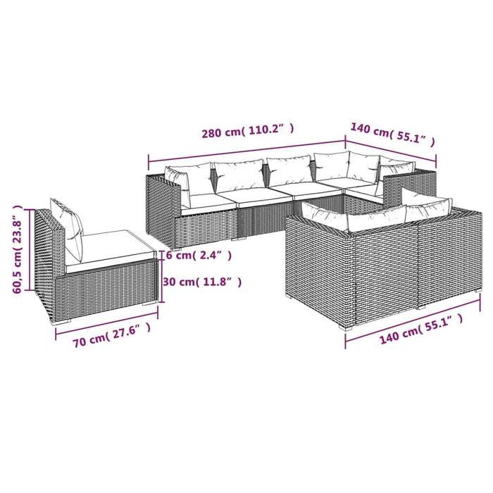 Set mobilier de grădină cu perne, 8 piese, gri, poliratan WALTI