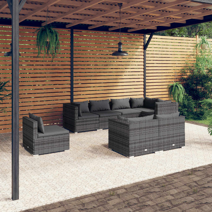Set mobilier de grădină cu perne, 8 piese, gri, poliratan WALTI