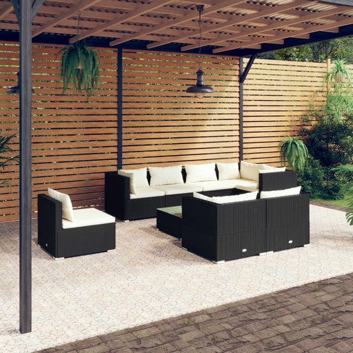 Set mobilier de grădină cu perne, 9 piese, negru, poliratan - WALTI WALTI