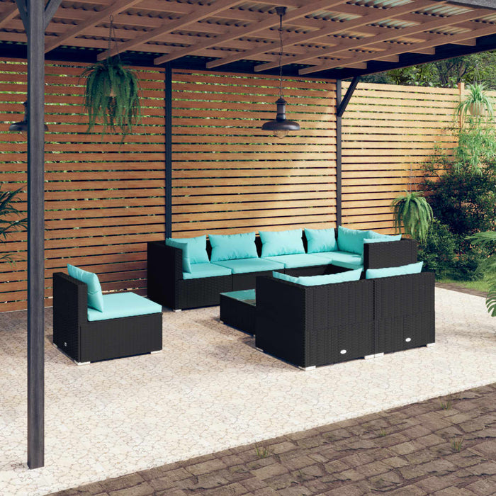 Set mobilier de grădină cu perne, 9 piese, negru, poliratan WALTI