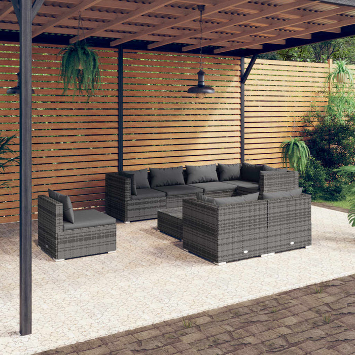 Set mobilier de grădină cu perne, 9 piese, gri, poliratan WALTI
