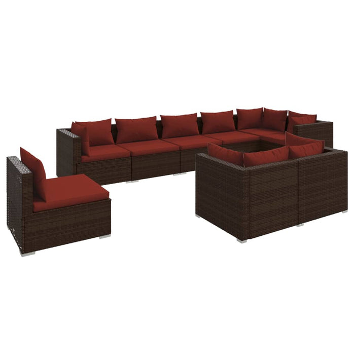 Set mobilier de grădină cu perne, 9 piese, maro, poliratan WALTI