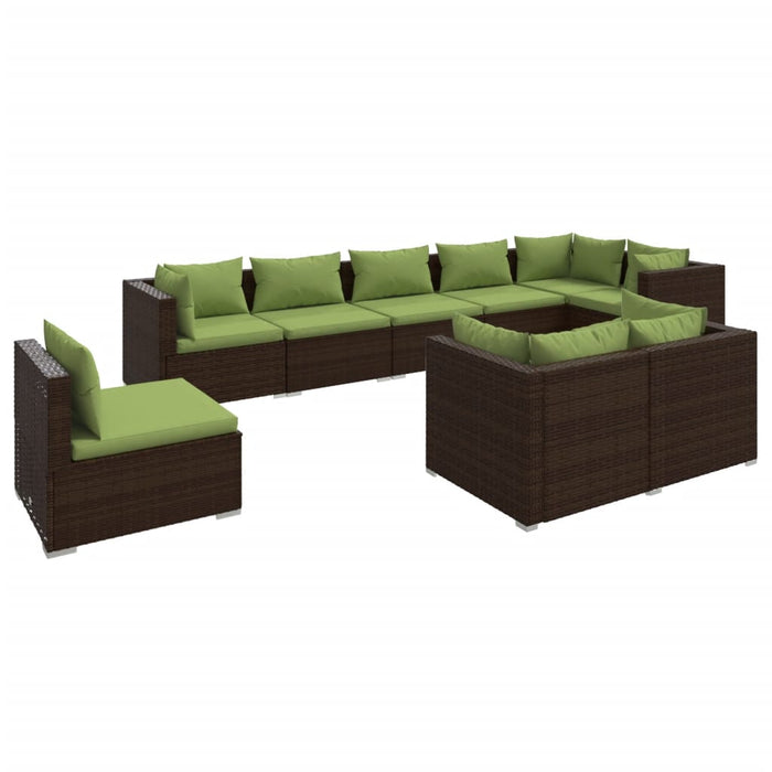 Set mobilier de grădină cu perne, 9 piese, maro, poliratan WALTI