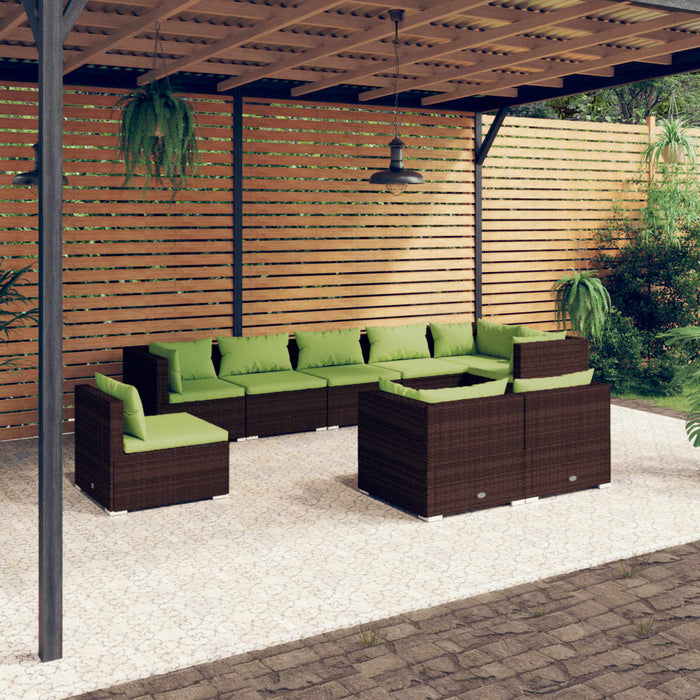 Set mobilier de grădină cu perne, 9 piese, maro, poliratan WALTI