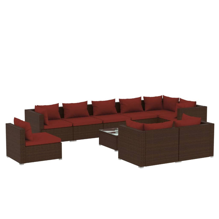 Set mobilier de grădină cu perne, 10 piese, maro, poliratan - WALTI WALTI
