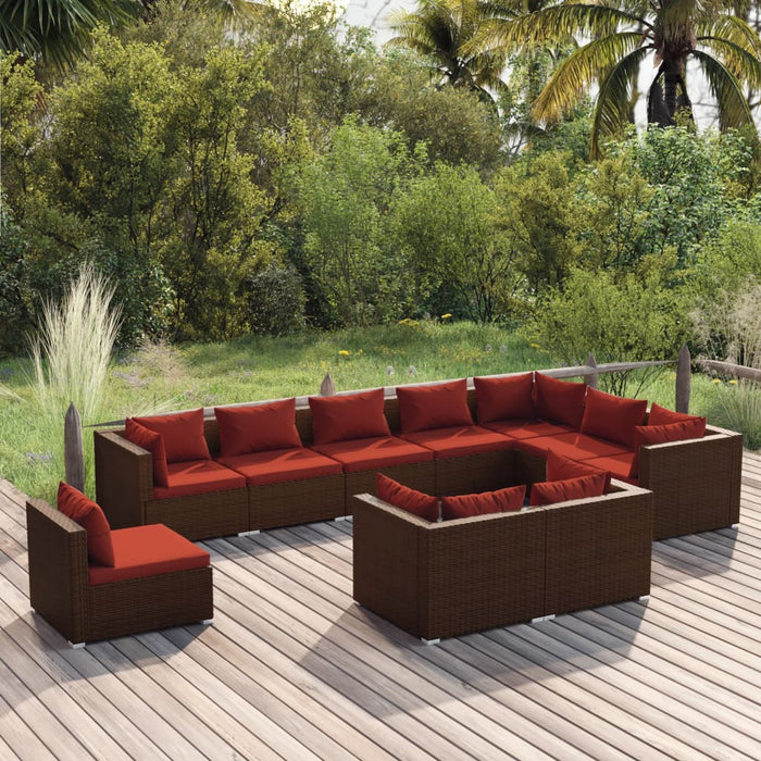 Set mobilier de grădină cu perne, 10 piese, maro, poliratan - WALTI WALTI