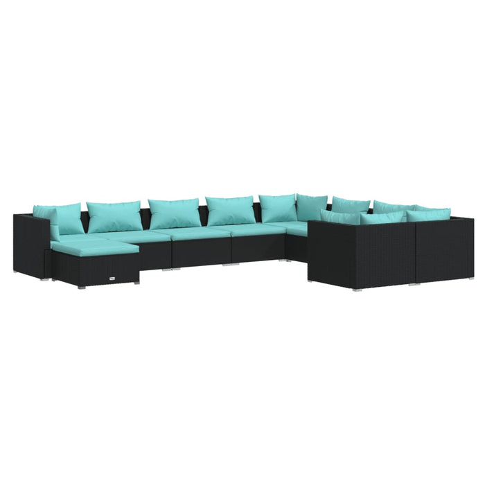 Set mobilier de grădină cu perne, 10 piese, negru, poliratan WALTI