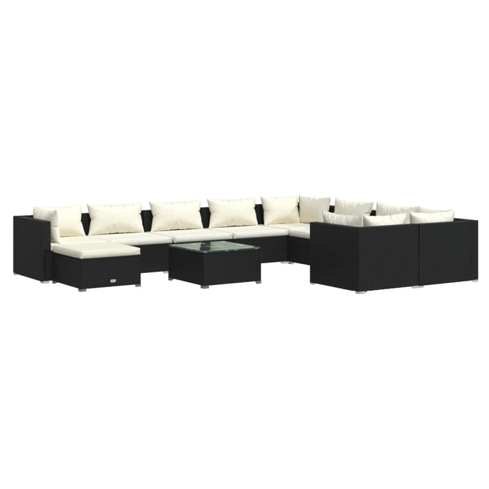 Set mobilier de grădină cu perne, 11 piese, negru, poliratan WALTI