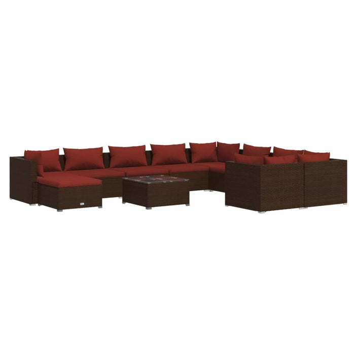 Set mobilier de grădină cu perne, 11 piese, maro, poliratan - WALTI WALTI