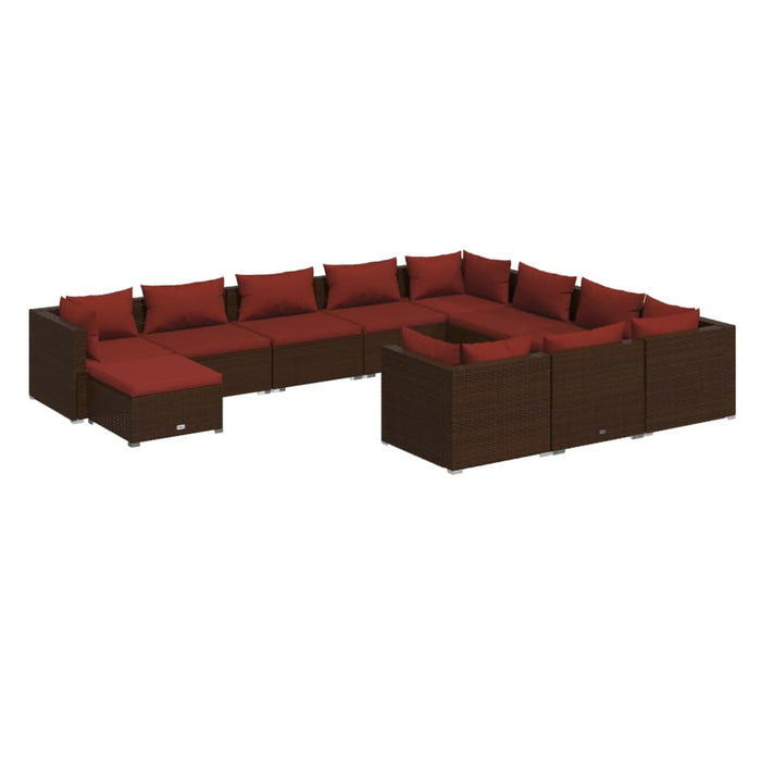Set mobilier de grădină cu perne, 11 piese, maro, poliratan WALTI