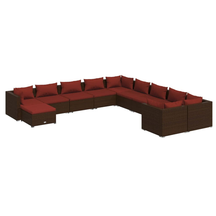 Set mobilier de grădină cu perne, 11 piese, maro, poliratan WALTI