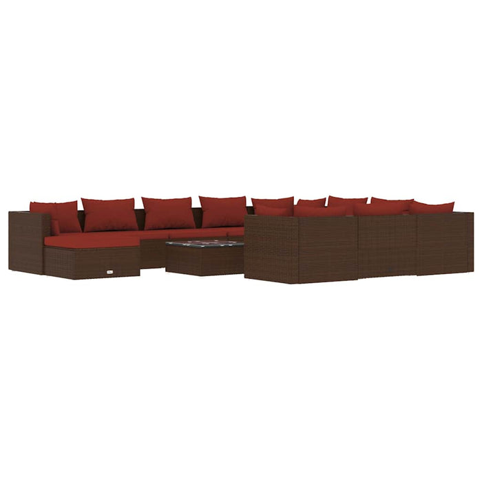 Set mobilier de grădină cu perne, 12 piese, maro, poliratan WALTI