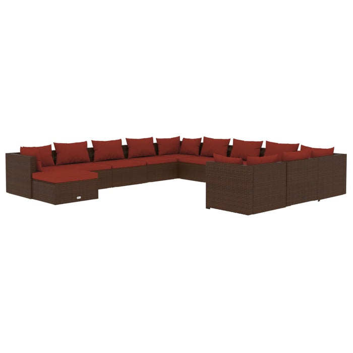 Set mobilier de grădină cu perne, 12 piese, maro, poliratan WALTI