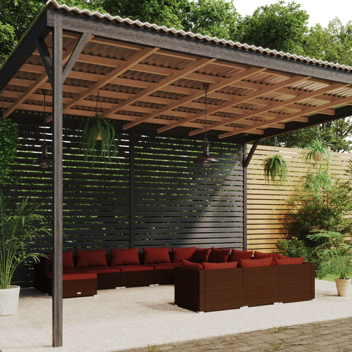 Set mobilier de grădină cu perne, 12 piese, maro, poliratan WALTI