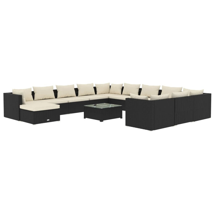 Set mobilier de grădină cu perne, 13 piese, negru, poliratan WALTI