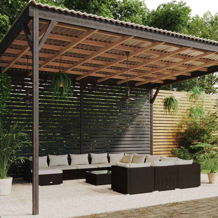 Set mobilier de grădină cu perne, 13 piese, negru, poliratan WALTI