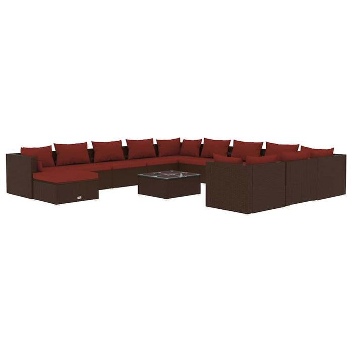 Set mobilier de grădină cu perne, 13 piese, maro, poliratan WALTI