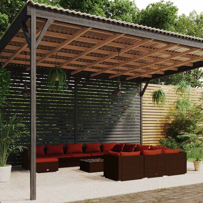 Set mobilier de grădină cu perne, 13 piese, maro, poliratan WALTI
