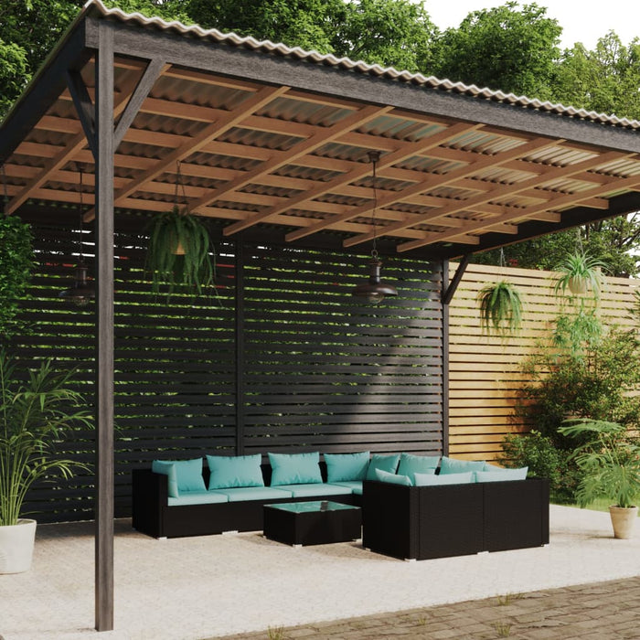 Set mobilier de grădină cu perne, 9 piese, negru, poliratan WALTI